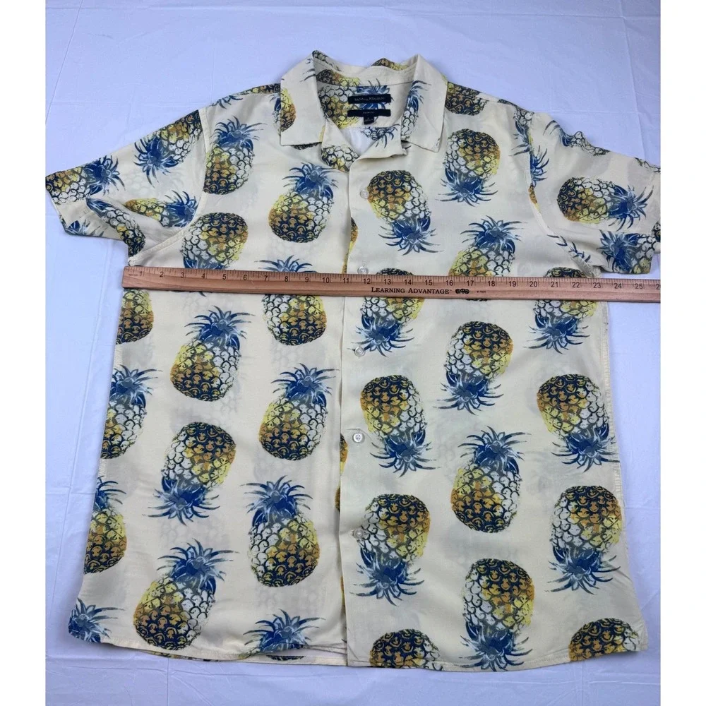 Banana Republic Mens Pineapple Print Rayon Short Sleeve Slim Fit Shirt Large L